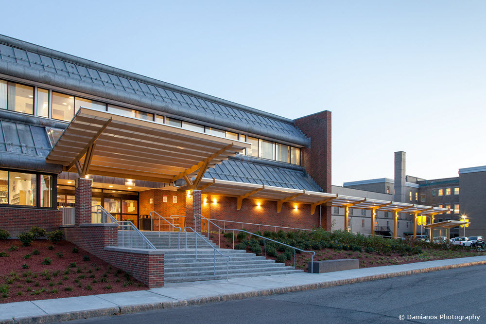 Framingham Main Library exterior. Photo credit Damianos Photography