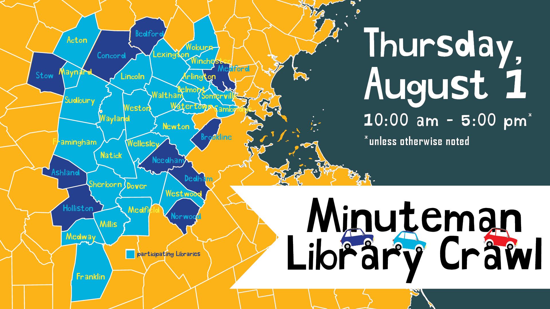 Map of Minuteman Library Network. Library Crawl Thursday August 1