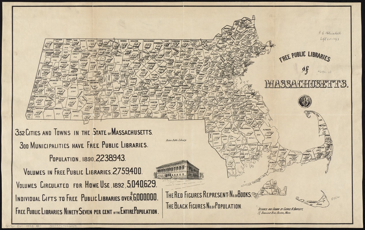 An 1893 map of libaries in Massachuesetts. Credit Leventhal Map Collection Boston and Digital Commonwealth