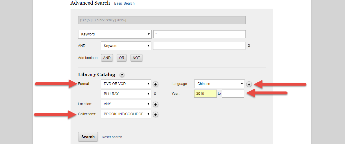 Advanced Search with highlighted limits