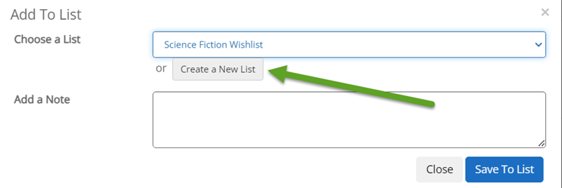 Pop screen prompting to choose list or create new list