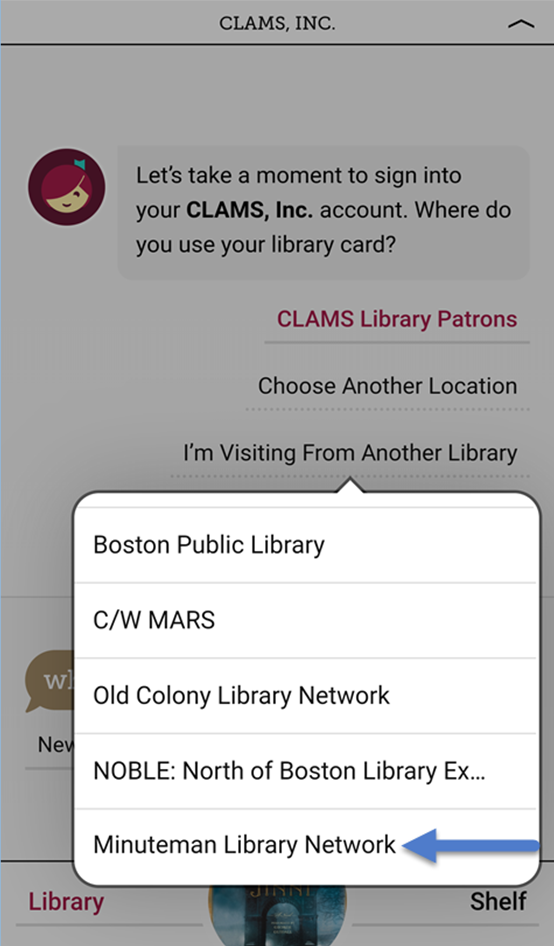 Libby screenshot: Select Minuteman Library Patrons