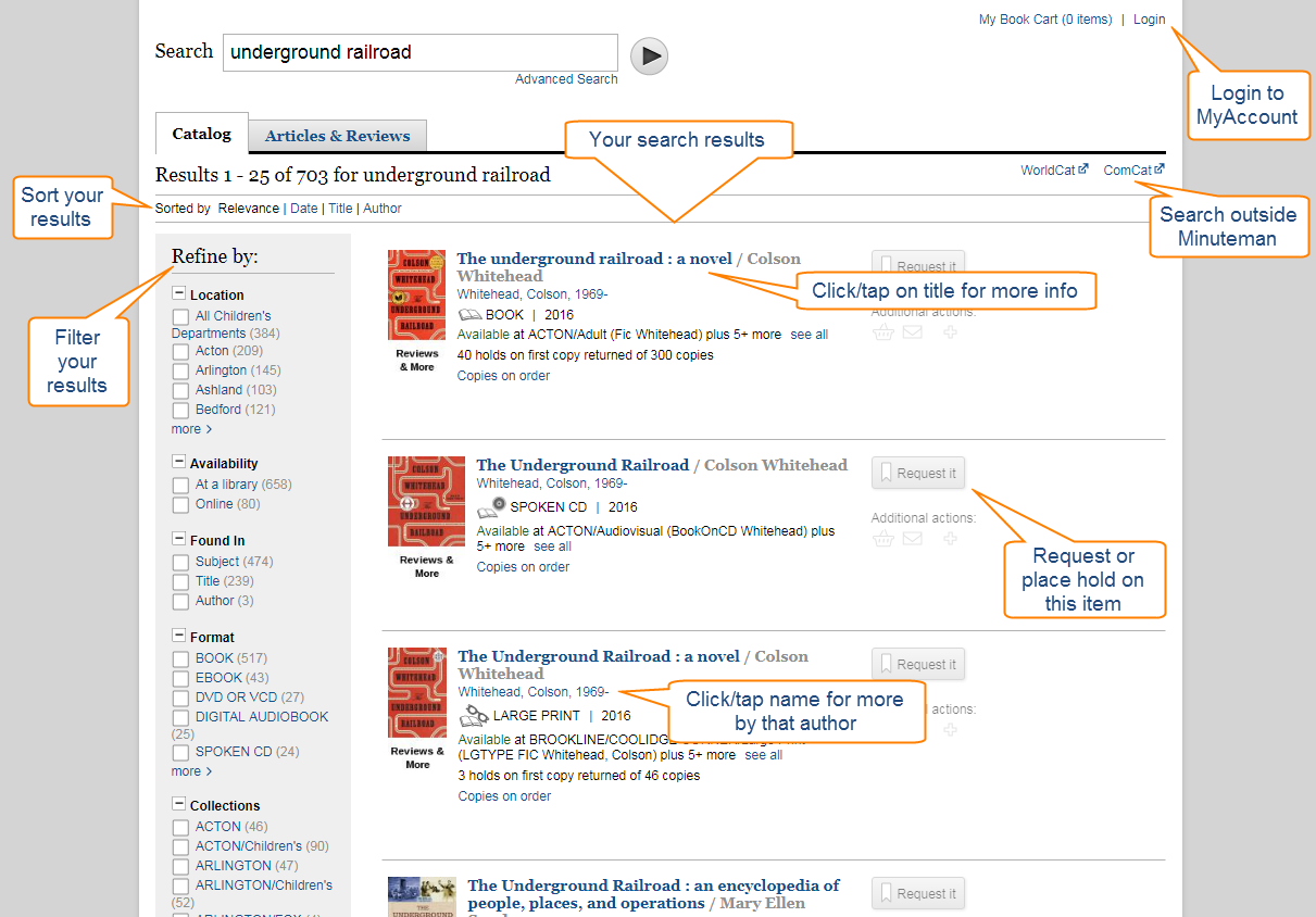 View of catalog results with labels